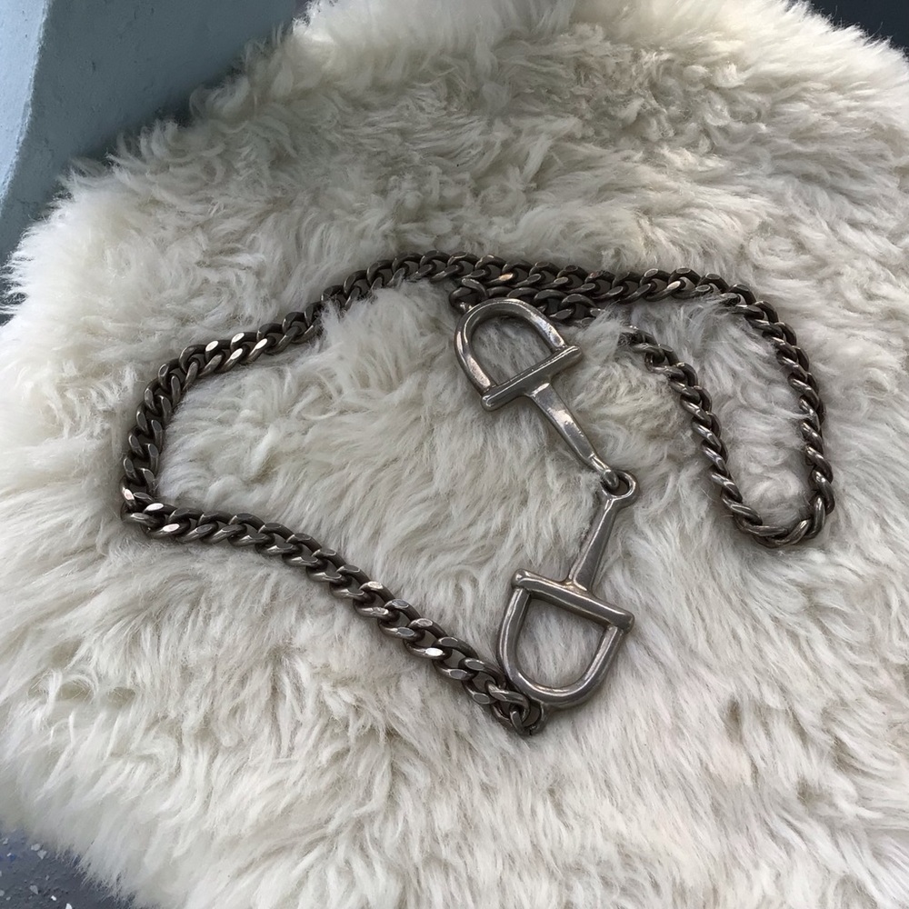 Handmade Equestrian Heavy Chain Link and Stirrup Slip Hook Buckle Metal Belt - Picture 3 of 7